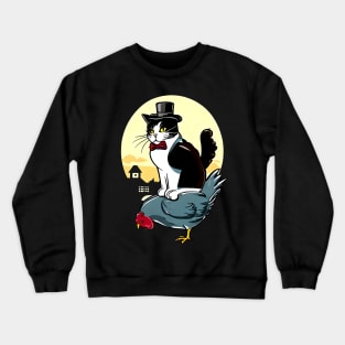 Tuxedo Cat on a Chicken Funny Crewneck Sweatshirt